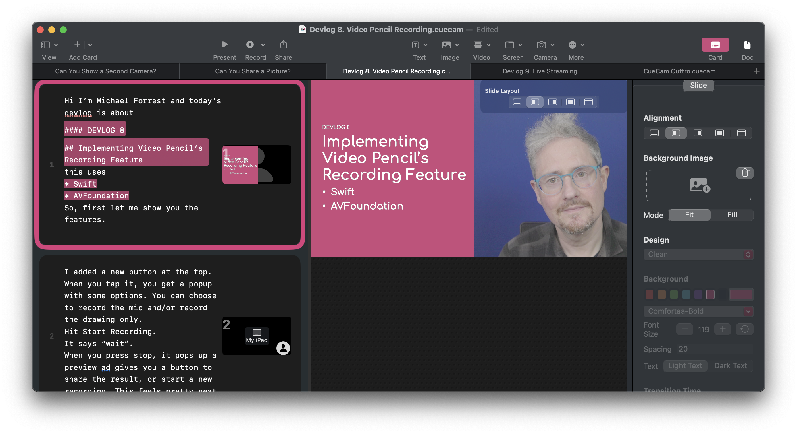 Building webcam-friendly slides in Cuecam