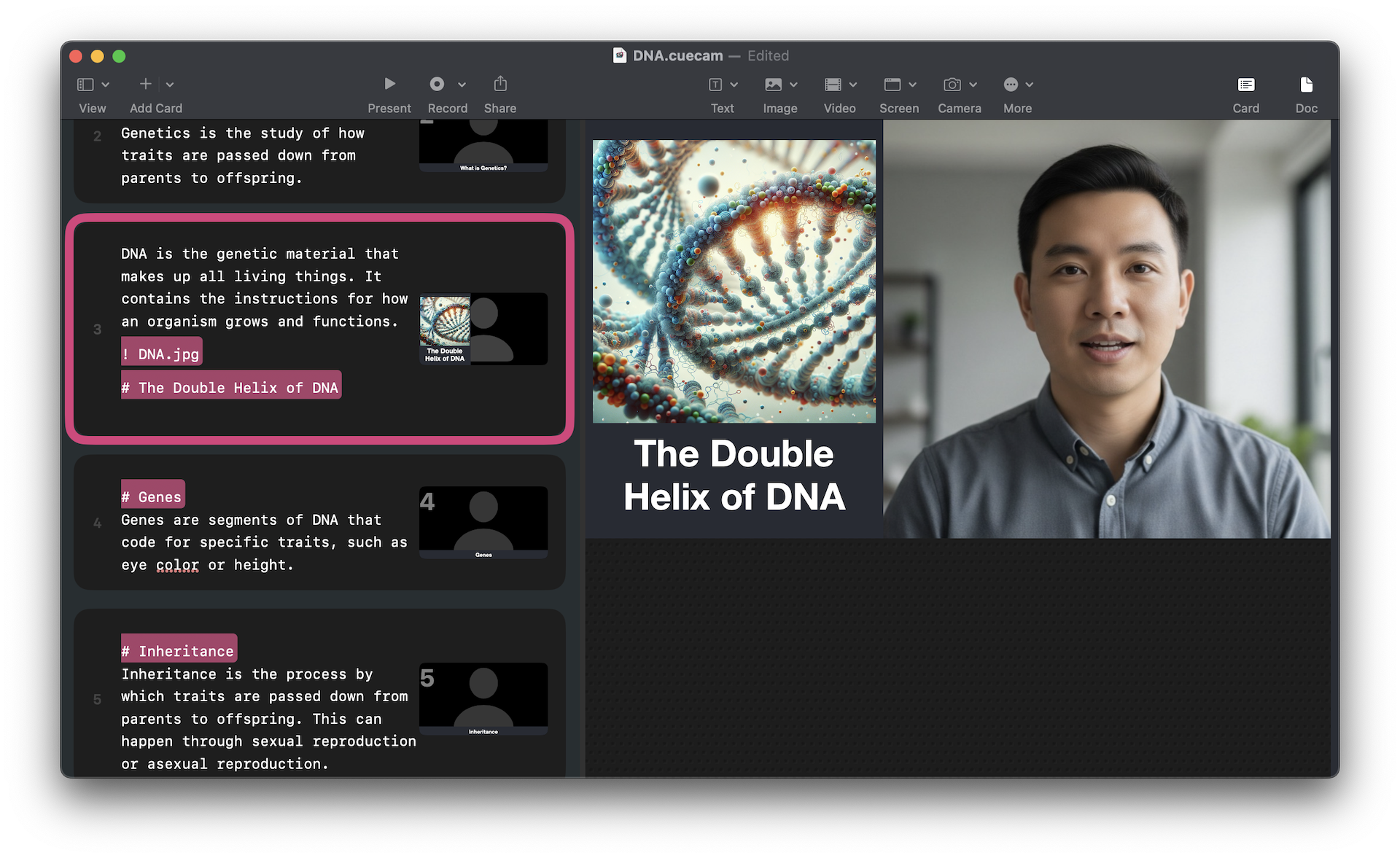 CueCam script editor